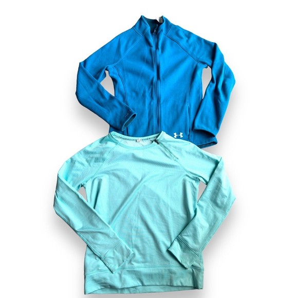 Under Armour Womens Activewear Small Sweatshirt Lot of 2 Full Zip Crewneck Blue - Picture 2 of 16